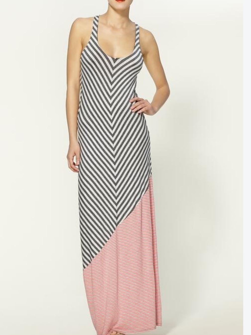 Ella Moss Two-Tone Striped Maxi Skirt – Black & Pink